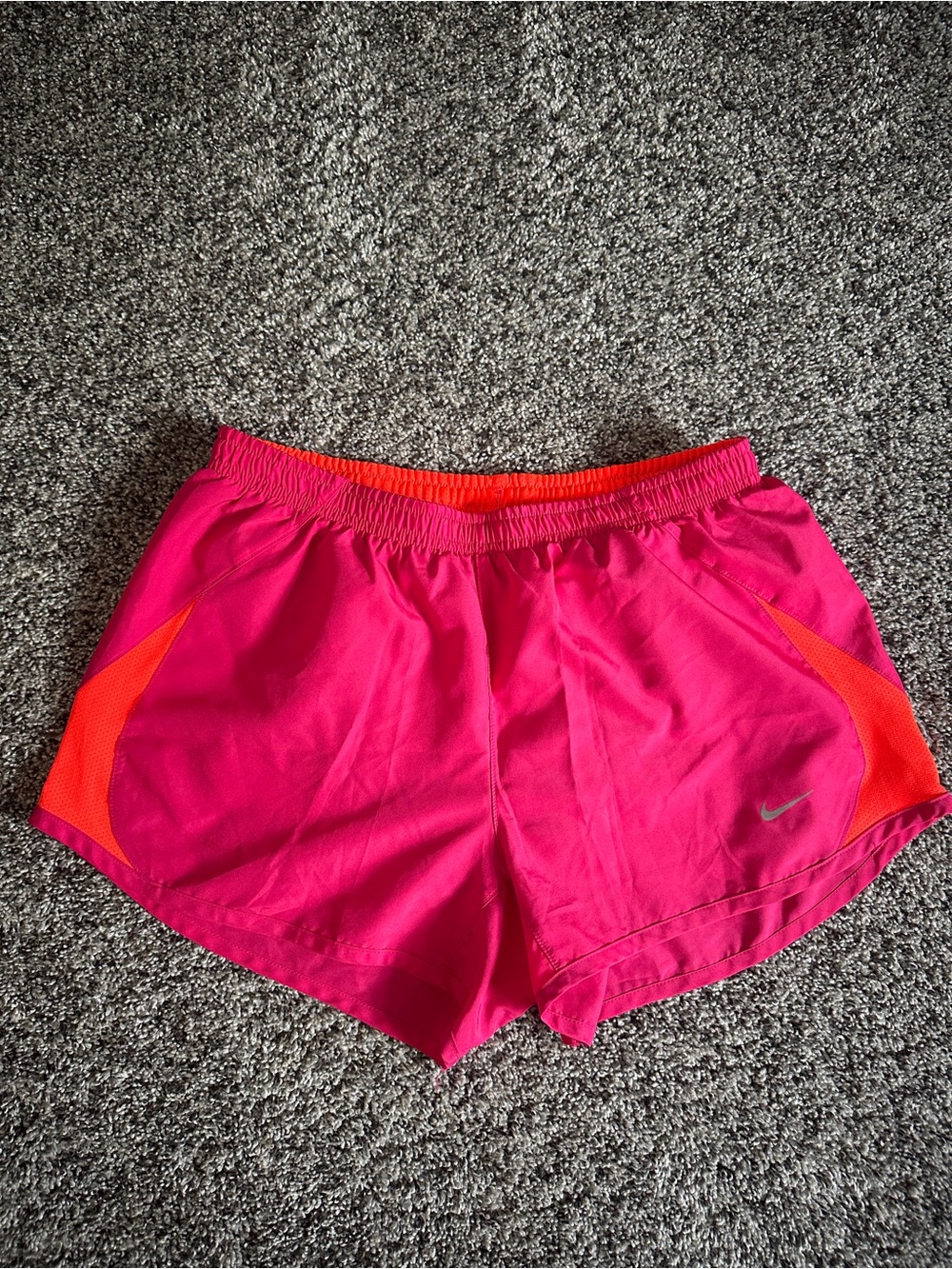 Nike Women's Hot Pink Athletic Shorts with Orange Accents